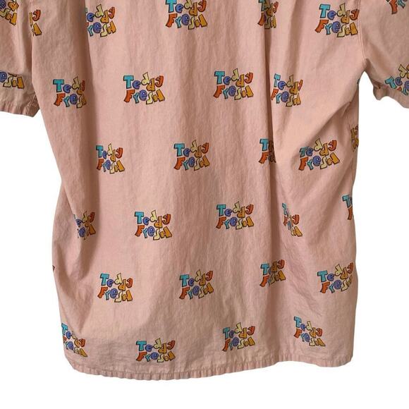 TEDDY FRESH Mens Retro Logo Camp Button Up Shirt in Rose, Size Medium - Picture 7 of 11